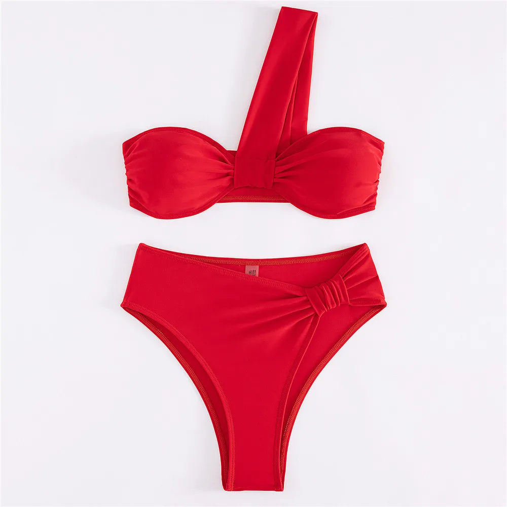 Black High Waisted Bikini Set One Shoulder Bandeau Swimwear Sexy Swimsuit Woman 2026 Bathing Suit Brazilian Bikinis Mujer Bather