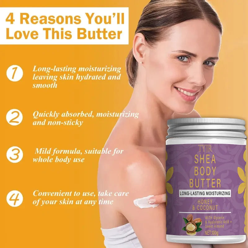 Shea Butter Moisturizing Body Cream, Softer and Moisturizes Skin, Tightens Skin, Makes Skin More Brightens and Shiny, and Moisturizes Body Massage, Suitable for Dry and Cracked Skin