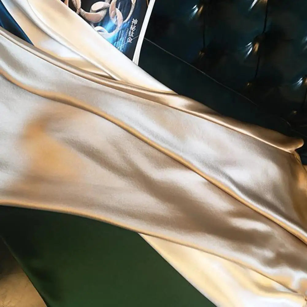 Women Slip Dress Silky Satin V Neck Backless Sleeveless Spaghetti Strap Prom Party Dress A-line Loose Hem Strappy Dress