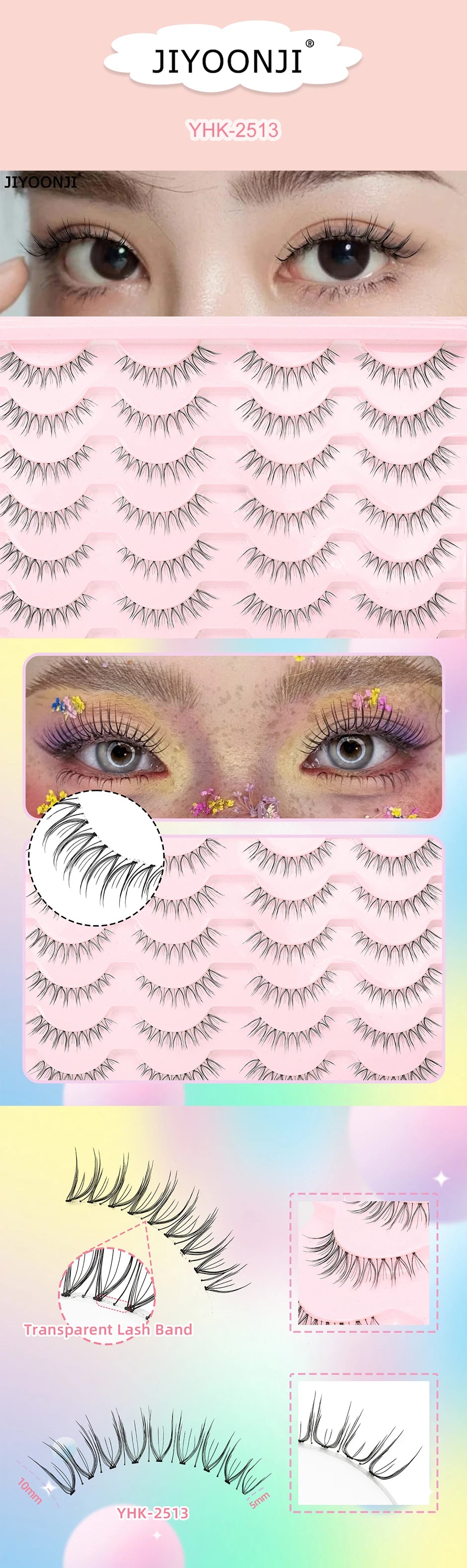 14 Pairs of Natural False Eyelashes in U-shaped Female Group Design with Transparent Band Design and Korean Cartoon Eyes and Han
