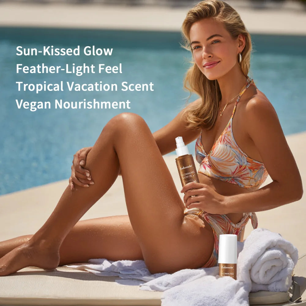 Glowmotions Glow Body Oil 100ml Hydrating Softening Brazilian Shimmer Bronze Non-Greasy Non-Sticky Formula for Beachside Party