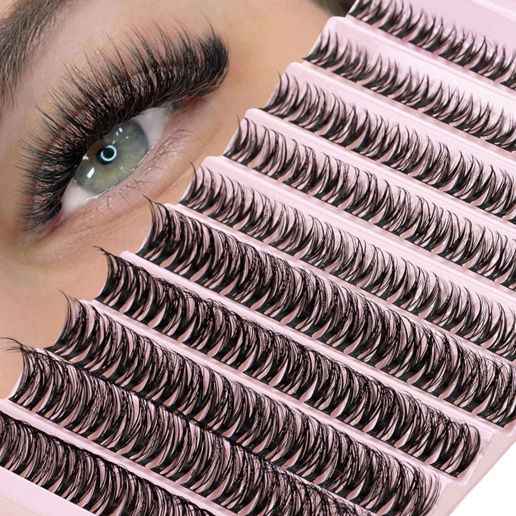 Lash Extension Kit DIY Lash Clusters Kit 8-16mm Individual Lashes Kit with Lash Bond and Seal Lash Tweezers for Self Use