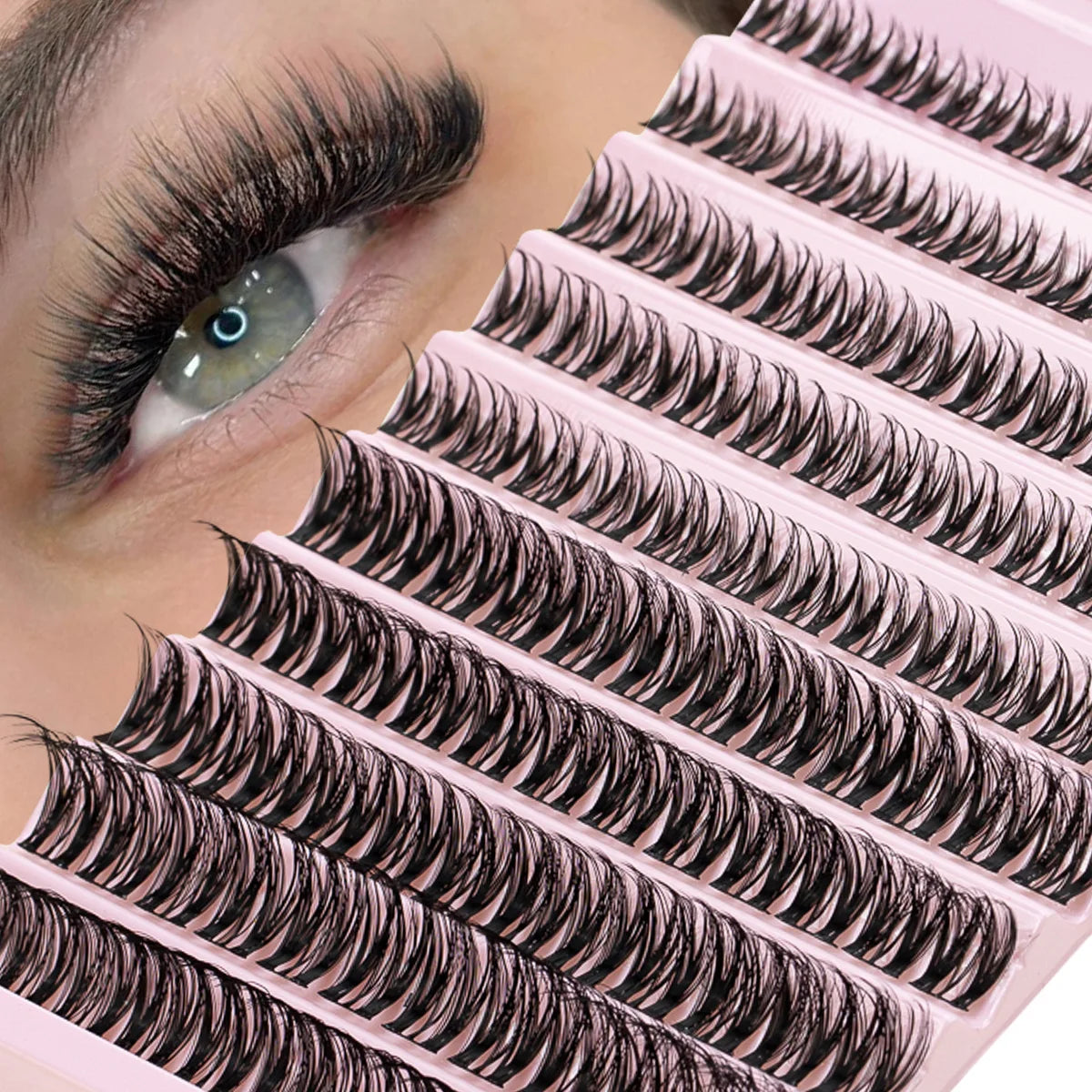 Lash Extension Kit DIY Lash Clusters Kit 8-16mm Individual Lashes Kit with Lash Bond and Seal Lash Tweezers for Self Use