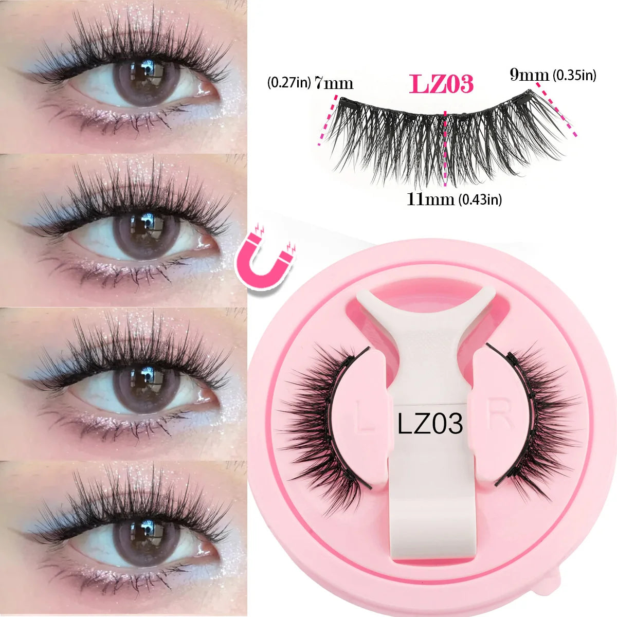 1 Pair Magnetic Lashes For Eye With Winged Ends Soft Reusable Magnetic Eyelashes Natural Look 3D False Lashes Makeup With Tool