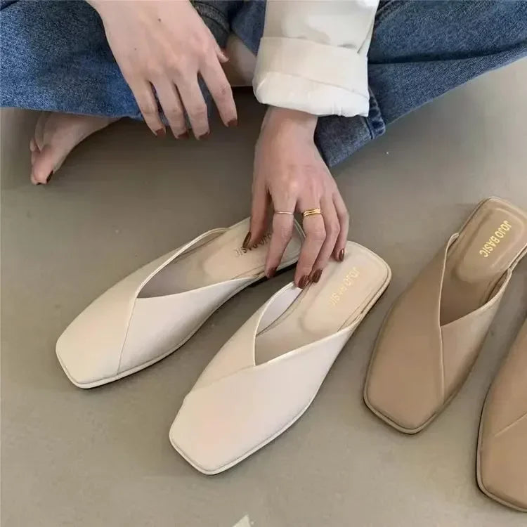 Sandals Female Slippers Women Fashion Flat Casual Mules Square Toe Sandals Women Flat Outdoor Walking Slides Zapatillas