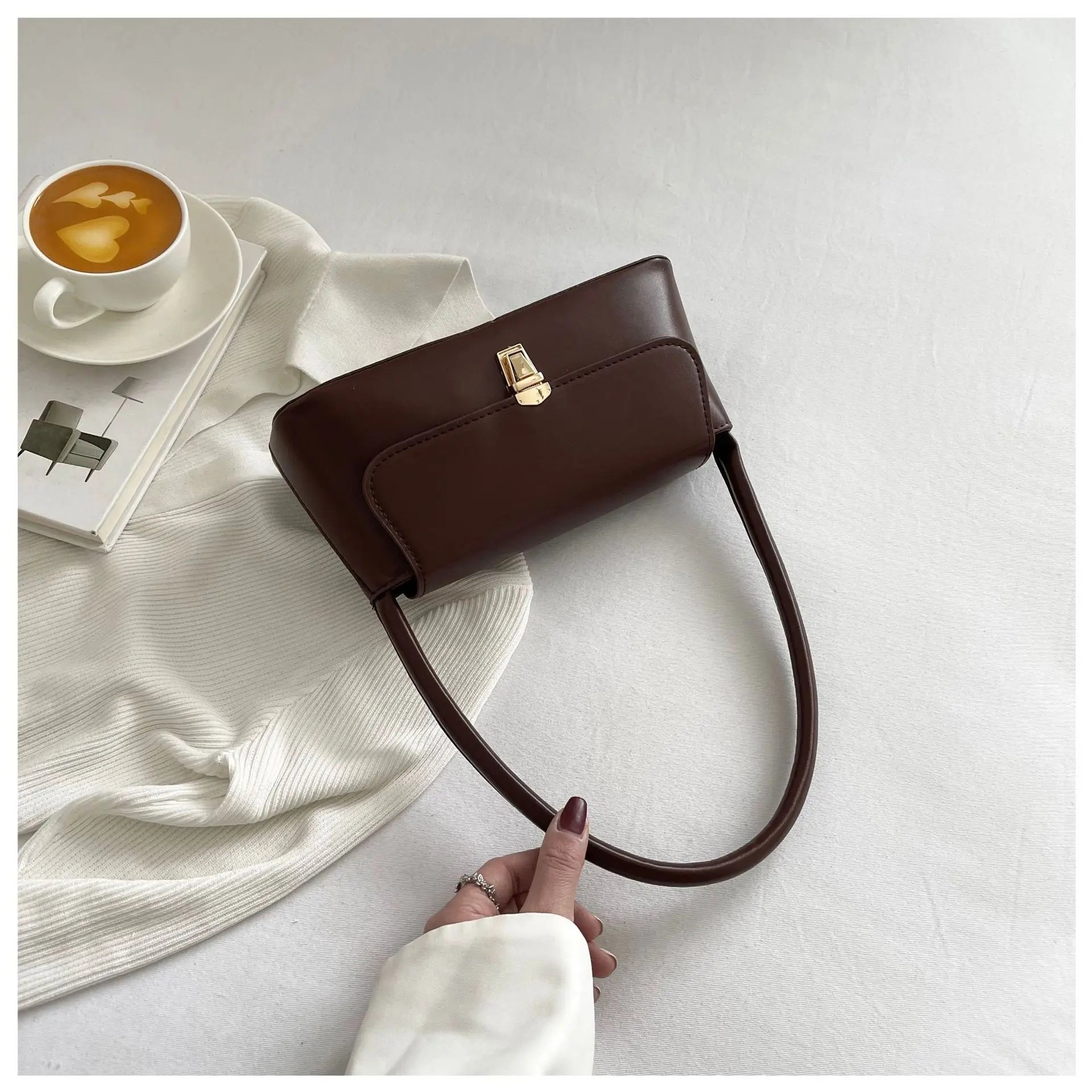 Women's Shoulder Bag Handbag Retro Underarm Bag Fashion Simple Solid Color New Hand Shoulder Bag