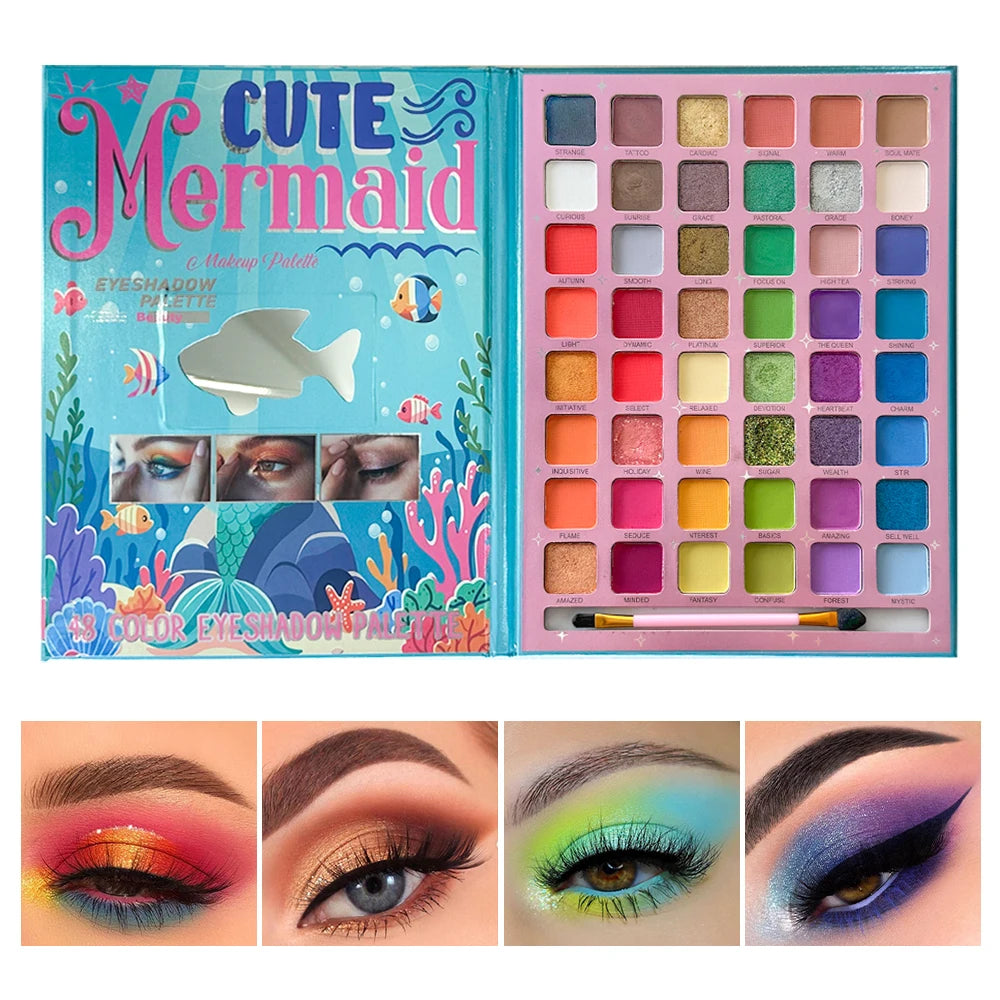 48 Color Eyeshadow Palette with Matte & Shimmer Shades, Includes Dual-Ended Blending Brushes, Long Lasting Pigmented Eye Makeup