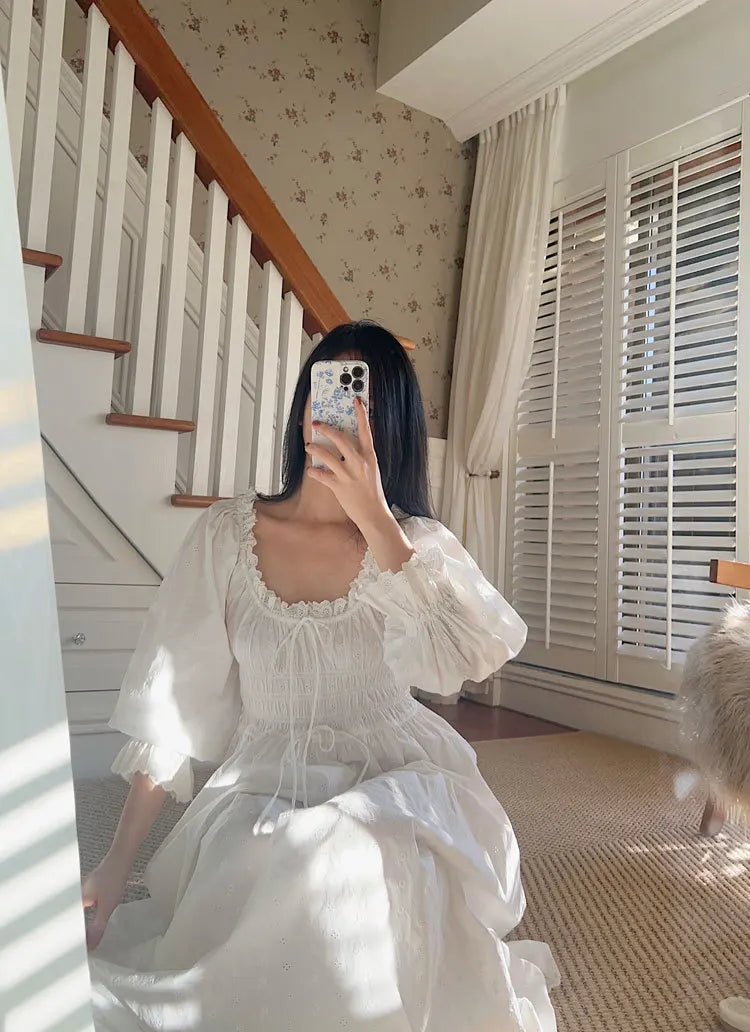 Women 100% Cotton Nightdress Embroidery French Beautiful Sleepwear Sweet Palace Retro Princess Vintage Nightgown Morning Robe