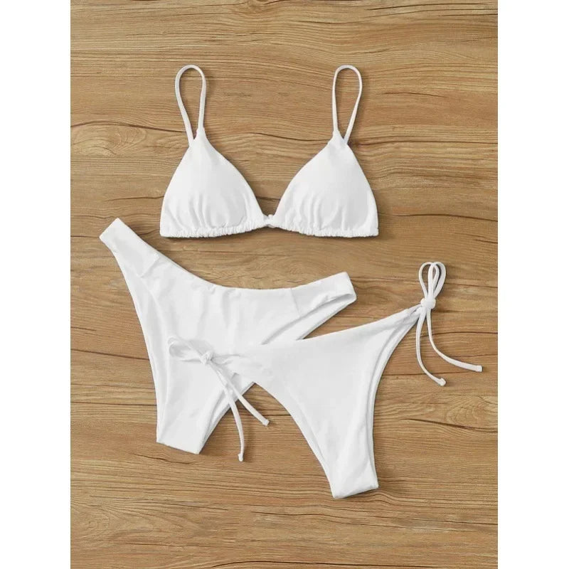 Women's Sexy 3-Piece Bikini Set - Push Up Bandage Triangle Swimsuit in Blue & Purple, Brazilian Beachwear