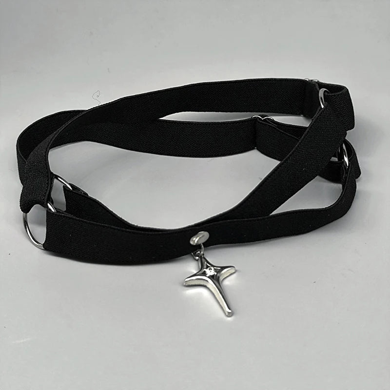 Gothic Punk Elastic Thigh Garter Star Pendant Leg Harness Straps Bandages Leg Wraps Sexy Garter Role Playing Leg Ring