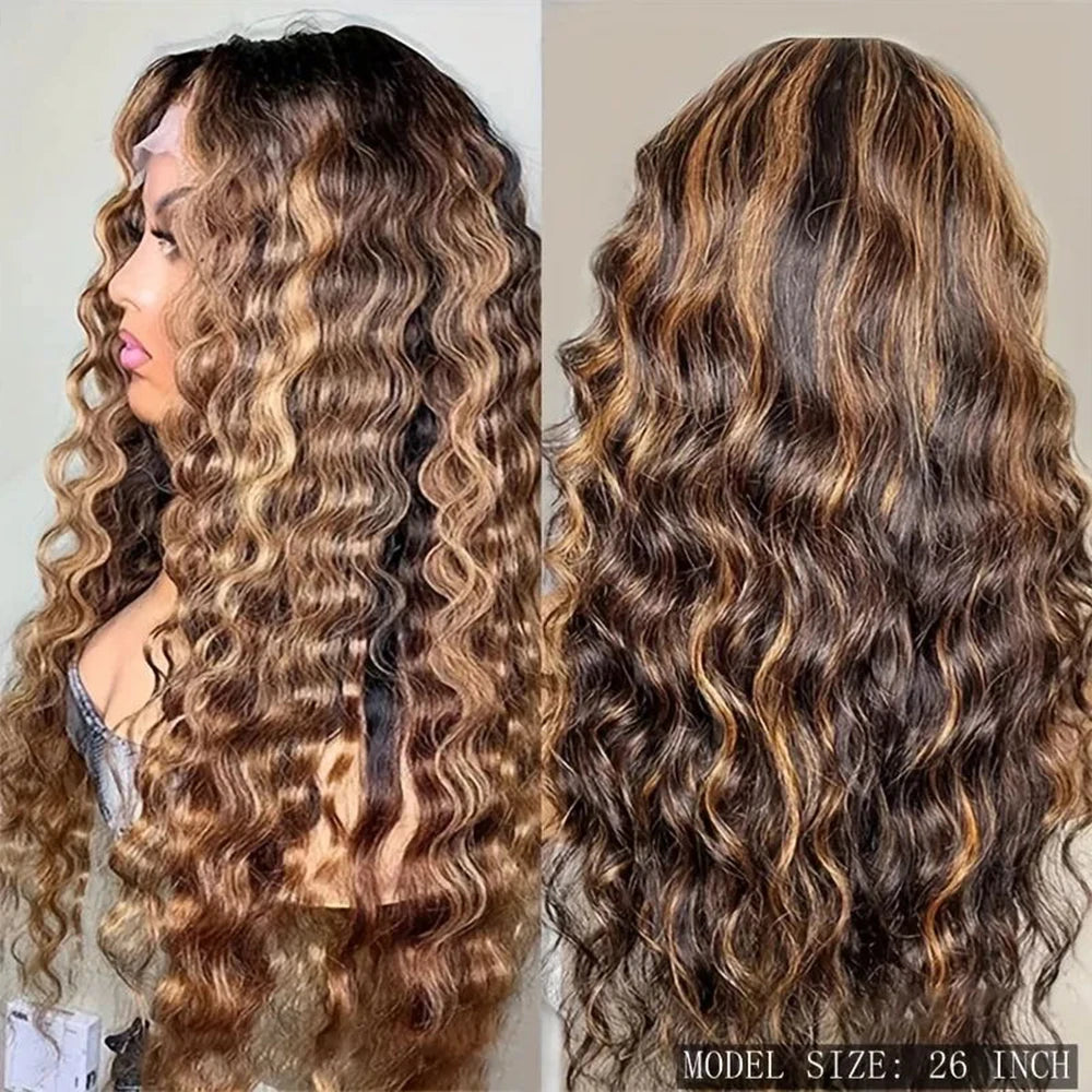 13x6/13X4 HD Lace Frontal Wig Honey Blonde Highlight Deep Wave Wigs 100%Human Hair Wig 13x4 Lace Front Human Hair Wigs For Women