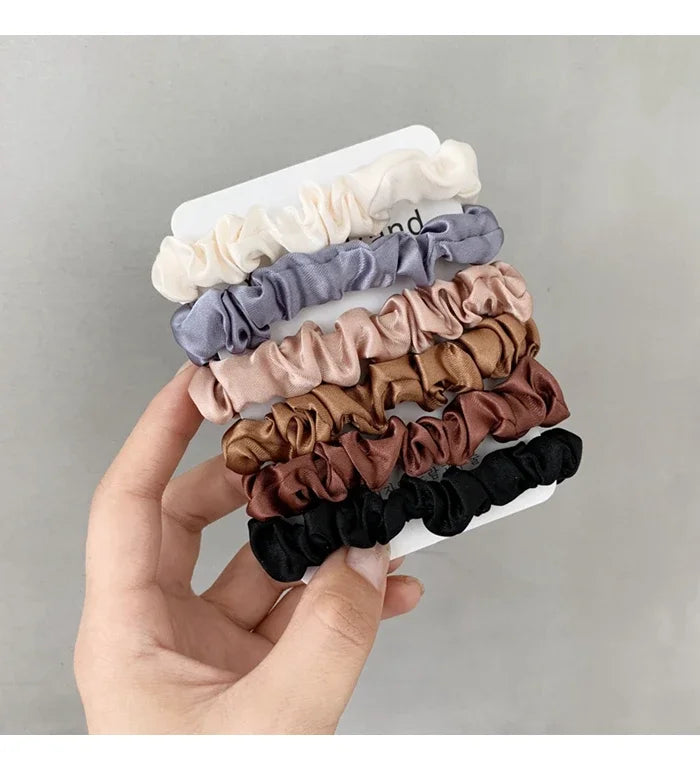 6Pcs/Set Satin Silk Hair Scrunchies for Women Girls Trendy Elastic Silk Hair Ties Solid Color Hair Accessories