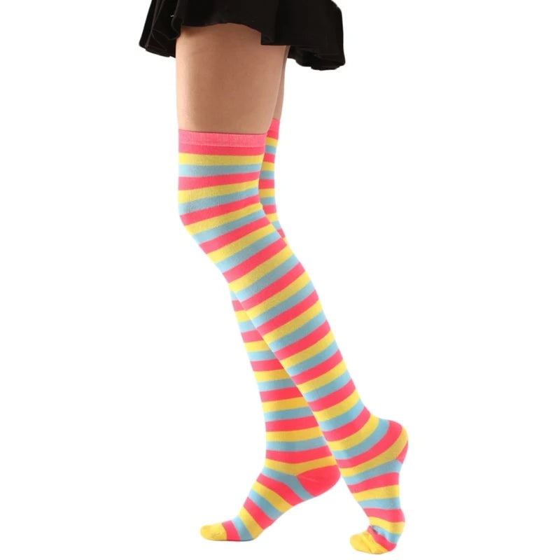 Thigh High Socks Long Boot Stockings Gifts Women Over Knee High Socks Fashion Colorful Striped Stockings
