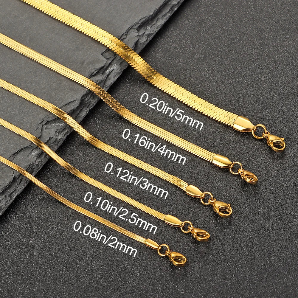 Stainless Steel Flat Snake Link Chain Herringbone Choker Necklace Waterproof Filmy Snake Chain Simple Clavicle Necklace Jewelry