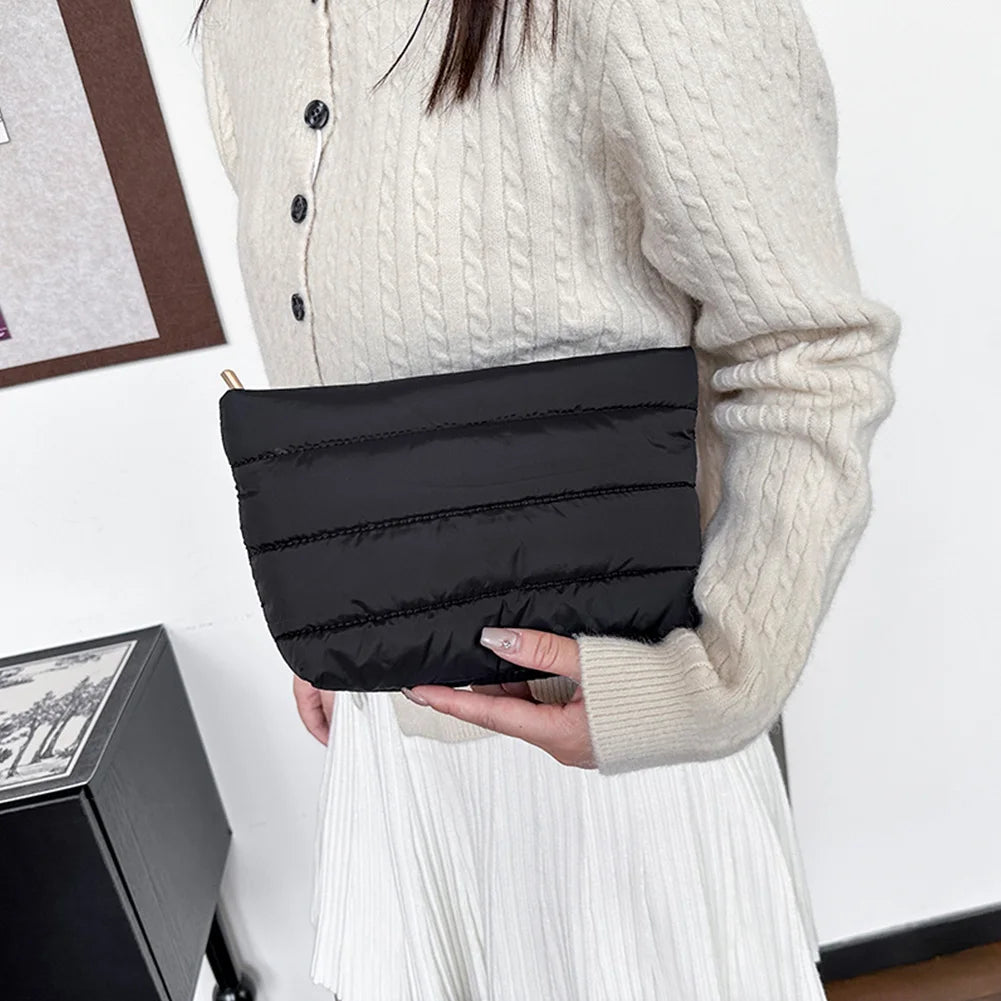 Fashion Cosmetic Bag for Women Cute Puffer Makeup Clutch Solid Toiletry Organizer Pouch Storage Pouches for Organization