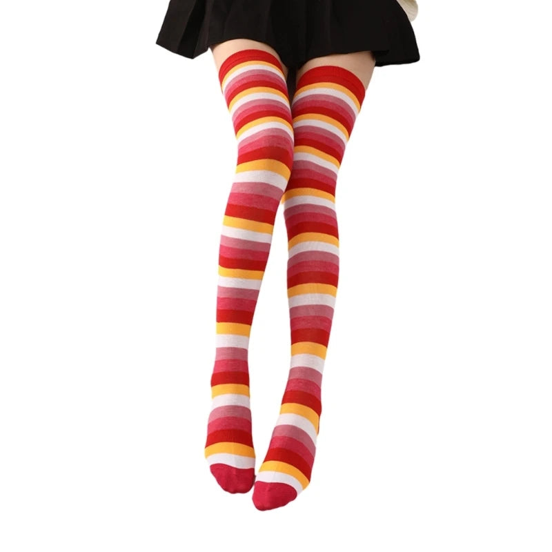 Thigh High Socks Long Boot Stockings Gifts Women Over Knee High Socks Fashion Colorful Striped Stockings