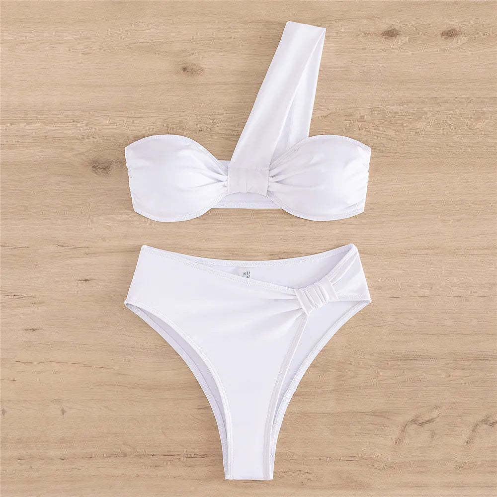 Black High Waisted Bikini Set One Shoulder Bandeau Swimwear Sexy Swimsuit Woman 2026 Bathing Suit Brazilian Bikinis Mujer Bather