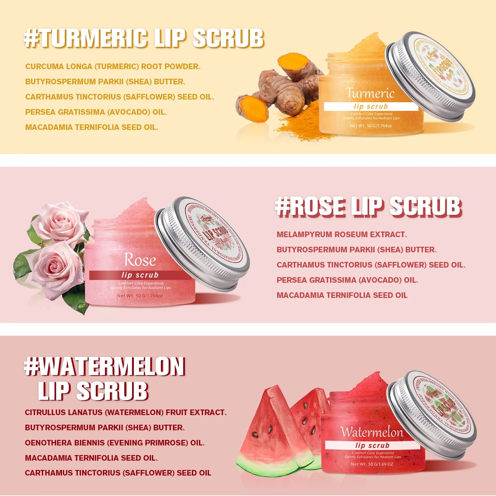 Lip scrub 50g brighten exfoliating lip  raspberry vanilla coconut watermelon lip moisturizing gift for women