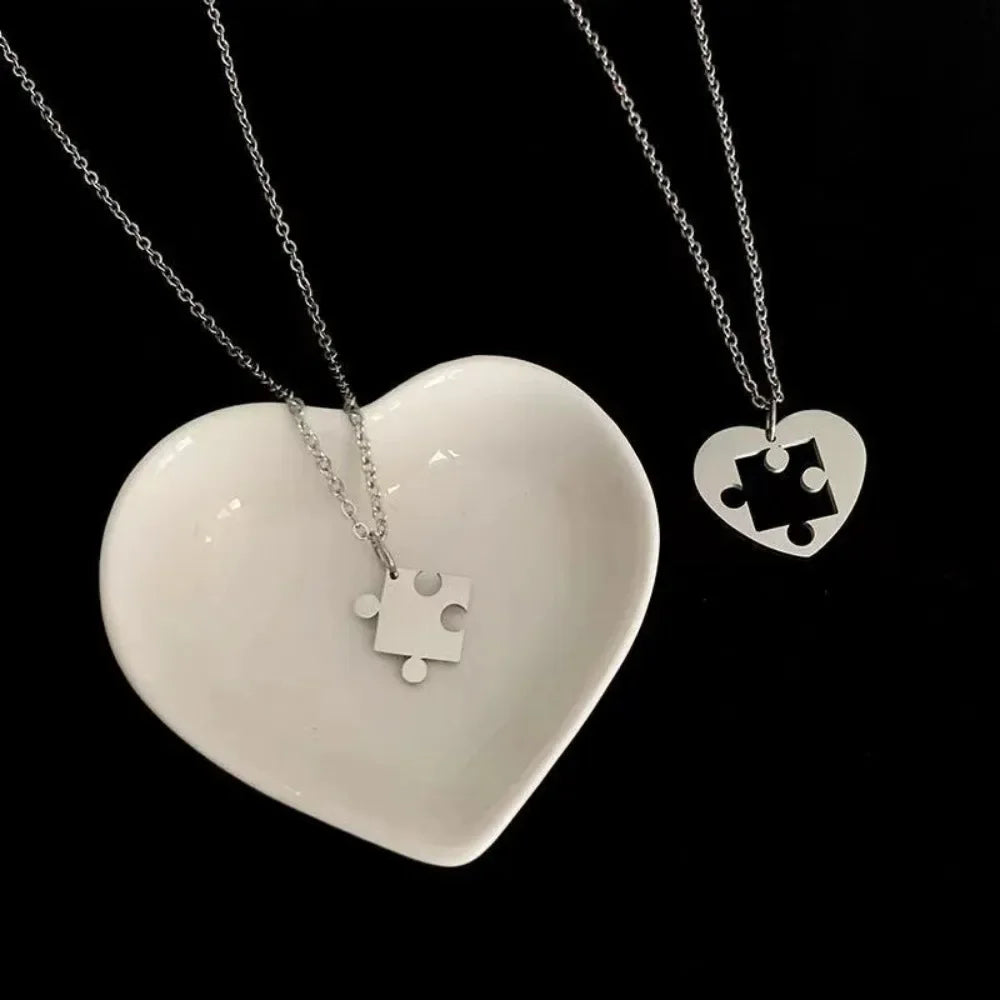 2pcs Couple Lock Key Heart Puzzle I Love You Pendant Couple Necklace Pendants Necklaces for Lovers Valentine's Day Jewelry Gifts