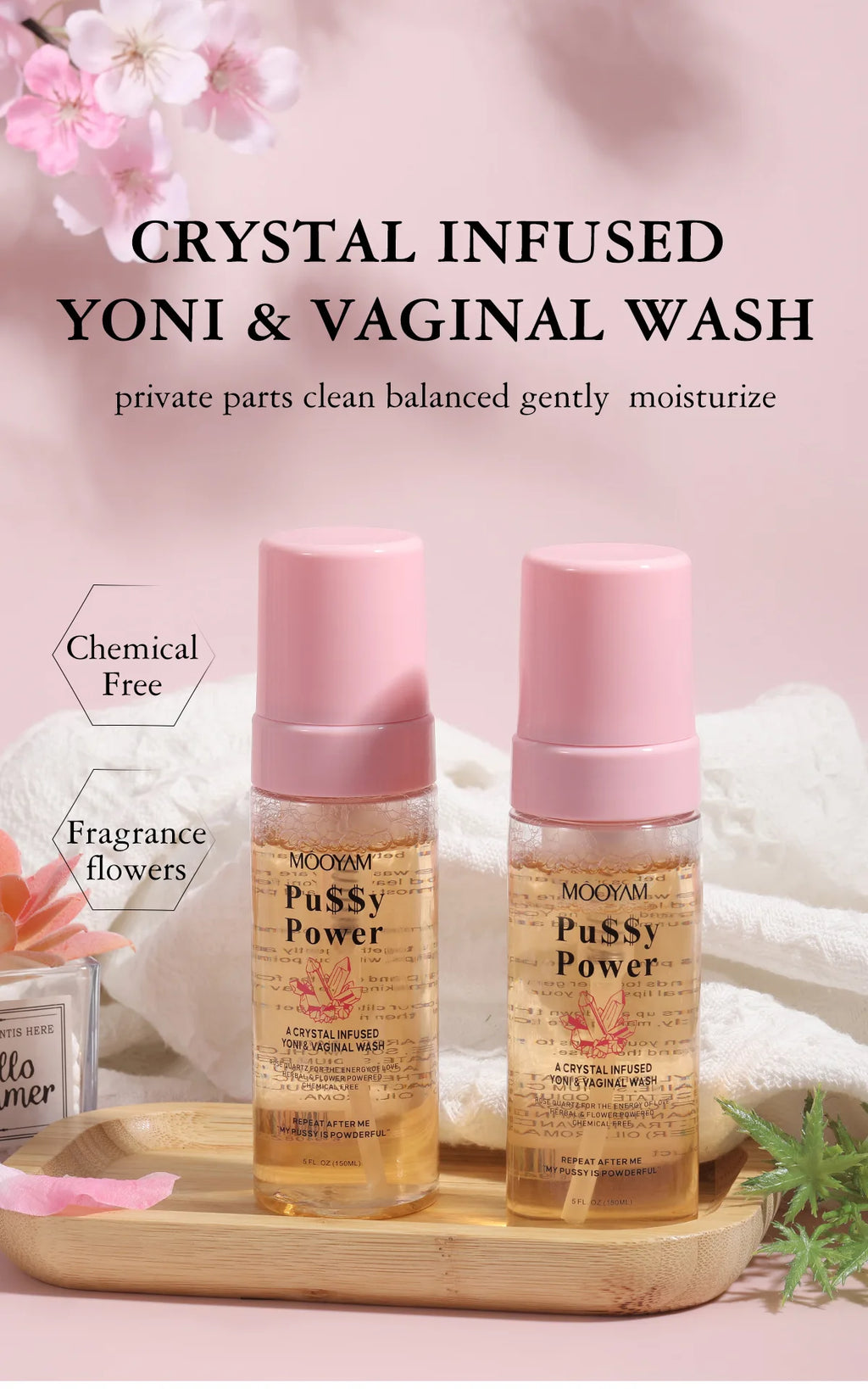 Crystal Infused Yoni And Vaginal Wash Private Clean Balanced Gently Moisturize Shower Gel, Feminine Prevent Dryness Healthy Care
