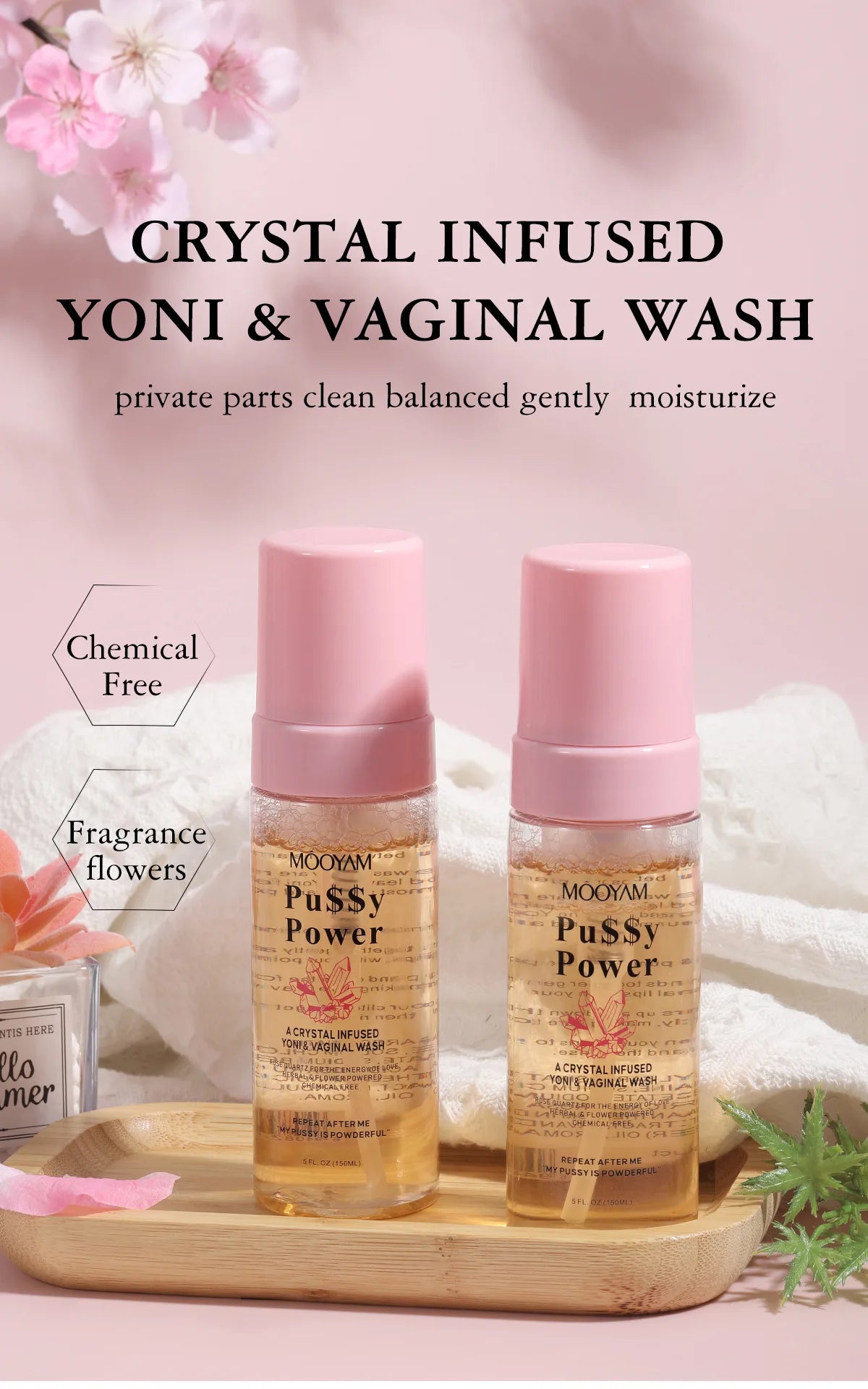 Crystal Infused Yoni And Vaginal Wash Private Clean Balanced Gently Moisturize Shower Gel, Feminine Prevent Dryness Healthy Care