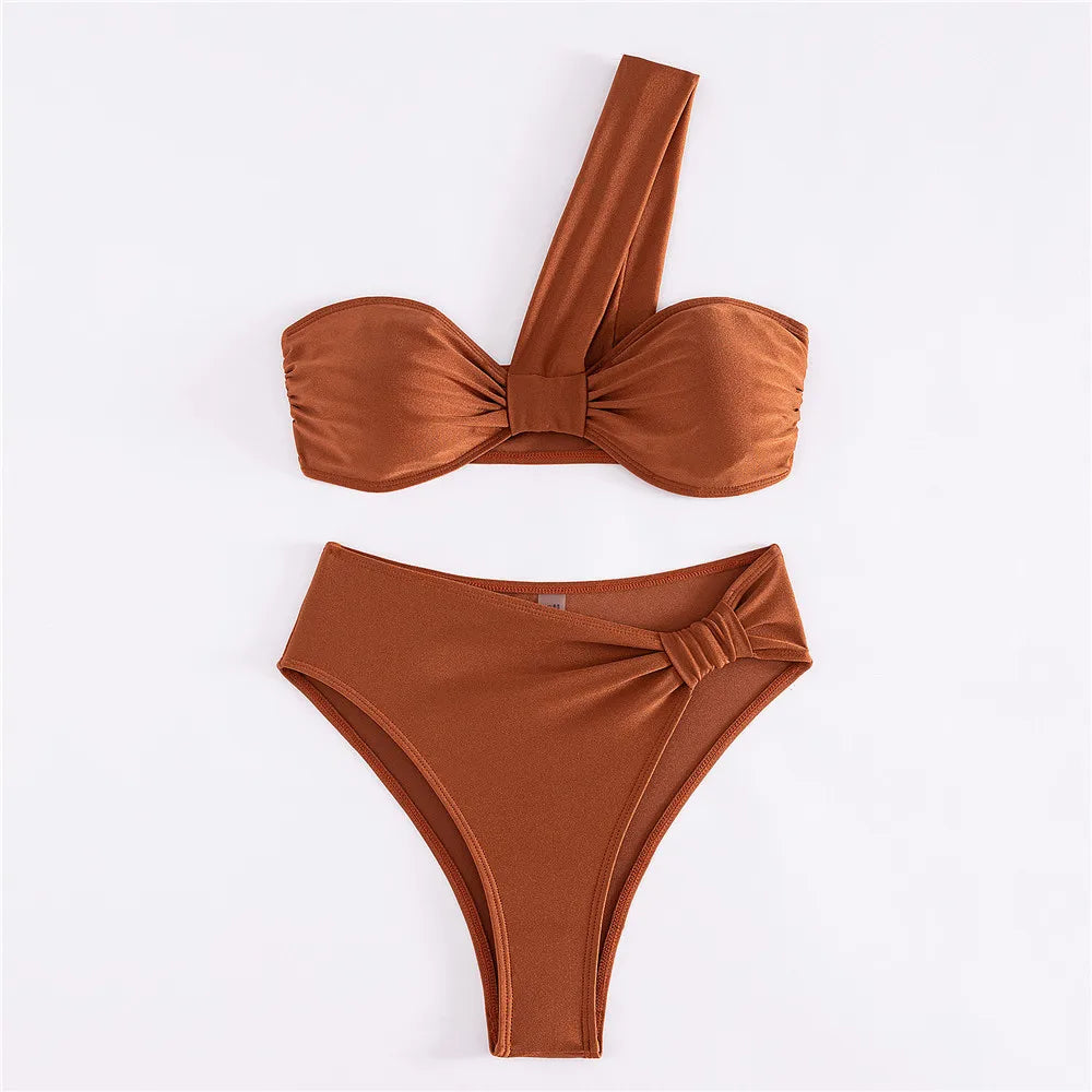 Black High Waisted Bikini Set One Shoulder Bandeau Swimwear Sexy Swimsuit Woman 2026 Bathing Suit Brazilian Bikinis Mujer Bather