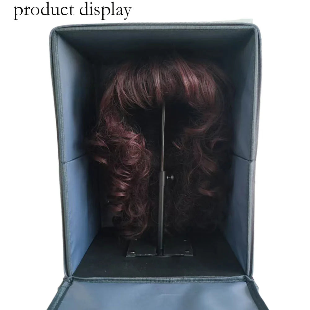 Wig Storage Box For Toupee Closure Frontal Hand Carry Wig Bag With Head And Stand Wig Packaging Box Grey