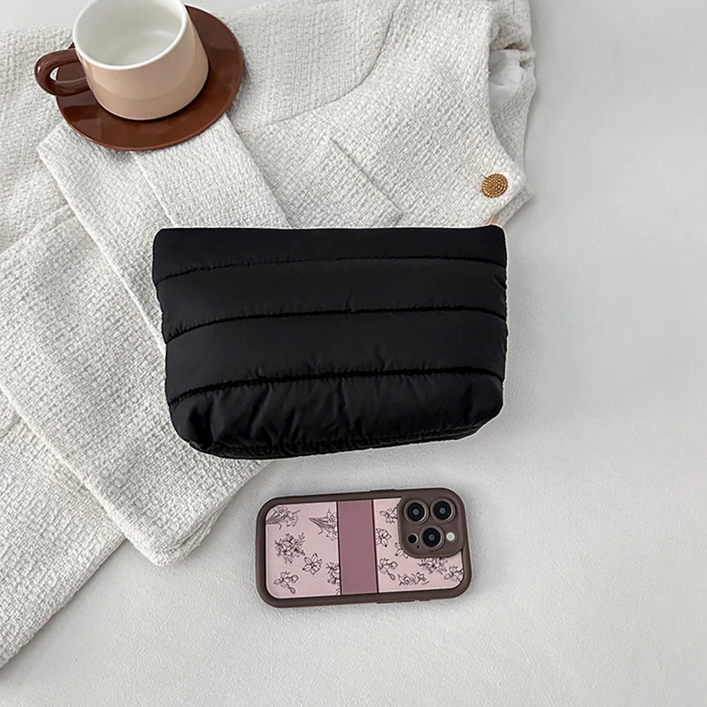 Fashion Cosmetic Bag for Women Cute Puffer Makeup Clutch Solid Toiletry Organizer Pouch Storage Pouches for Organization