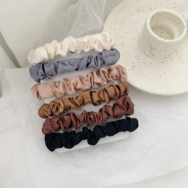 6Pcs/Set Satin Silk Hair Scrunchies for Women Girls Trendy Elastic Silk Hair Ties Solid Color Hair Accessories