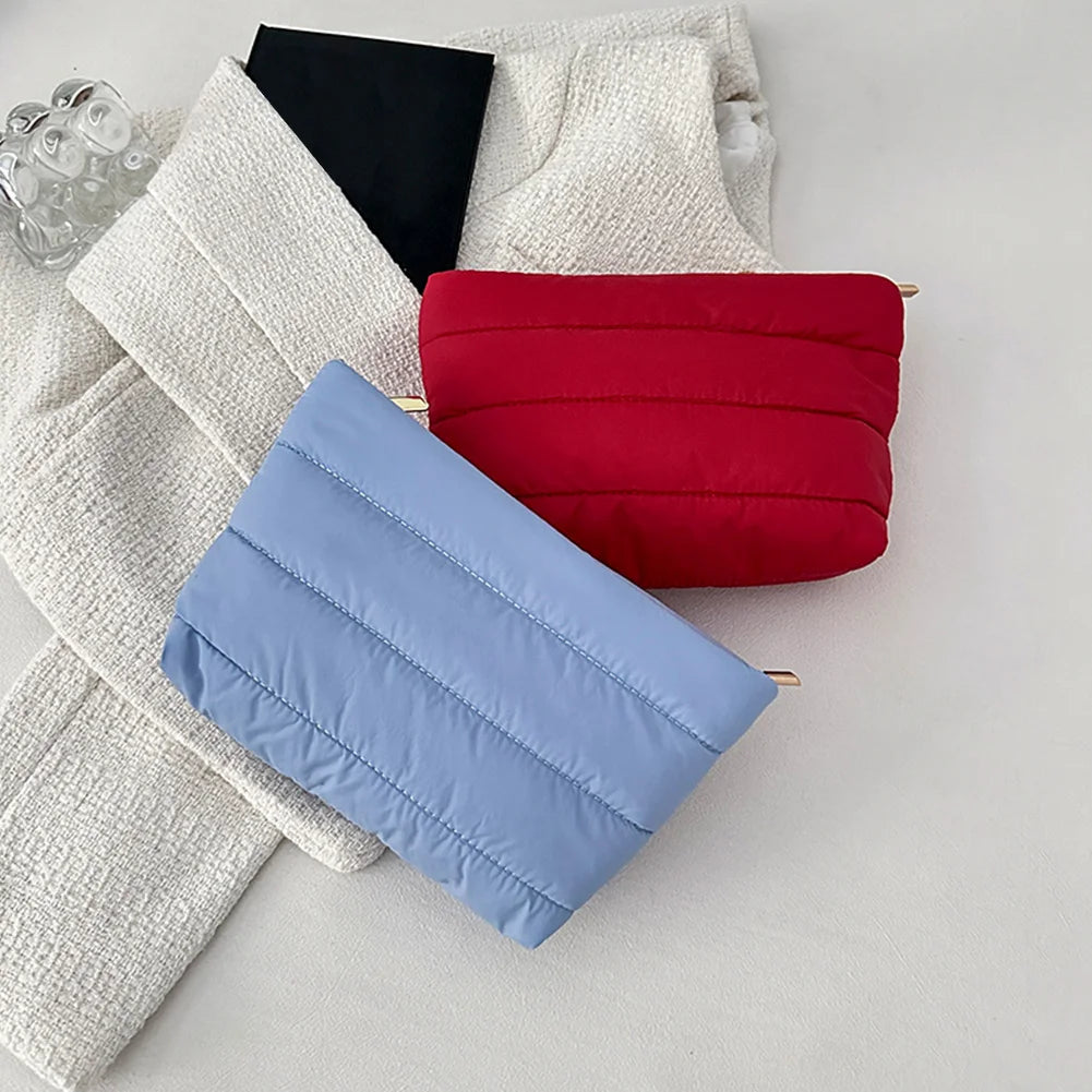 Fashion Cosmetic Bag for Women Cute Puffer Makeup Clutch Solid Toiletry Organizer Pouch Storage Pouches for Organization