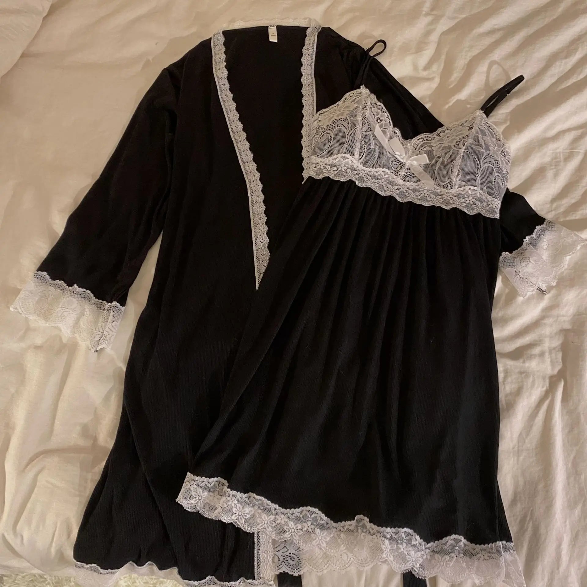 Modal Nightgowns Women Autumn Winter Sleepwear Two Piece Set Lace Sexy Long Sleeve Home Wear Clothing Casual Ladies Nightdress
