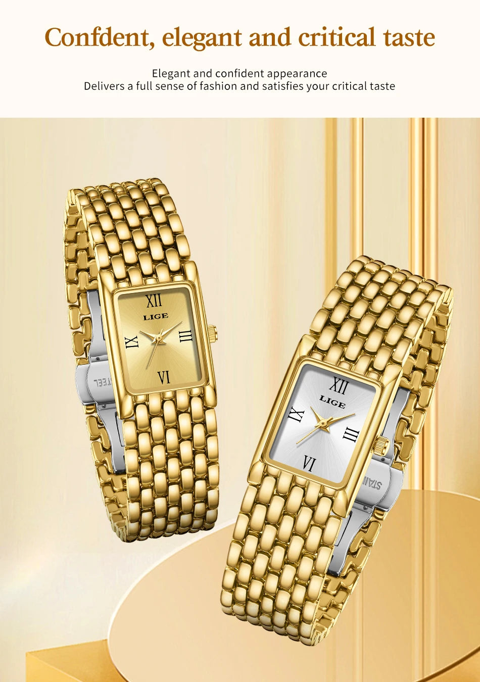 LIGE Silver Watch for Women Square Ladies Quartz Wristwatches Stainless Steel Women Small Gold Watch Luxury Casual Fashion Watch