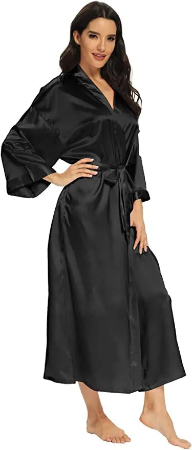 Bathrobe Women Extra Long Sleepwear Robes Silky Robe Charming Night Robe Lengthened Casual Sleepwear Robes Homewear Kimono Robe