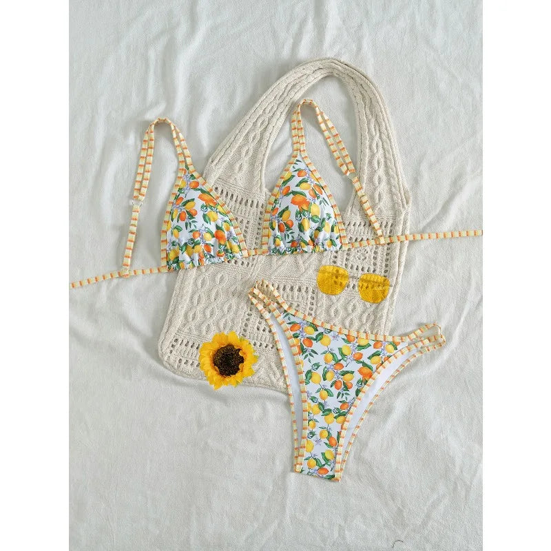 2026 Strappy String Bikinis Sexy Triangle Swimsuit Women Printed Swimwear Female Bathers Bathing Swimming Suit Beachwear Summer
