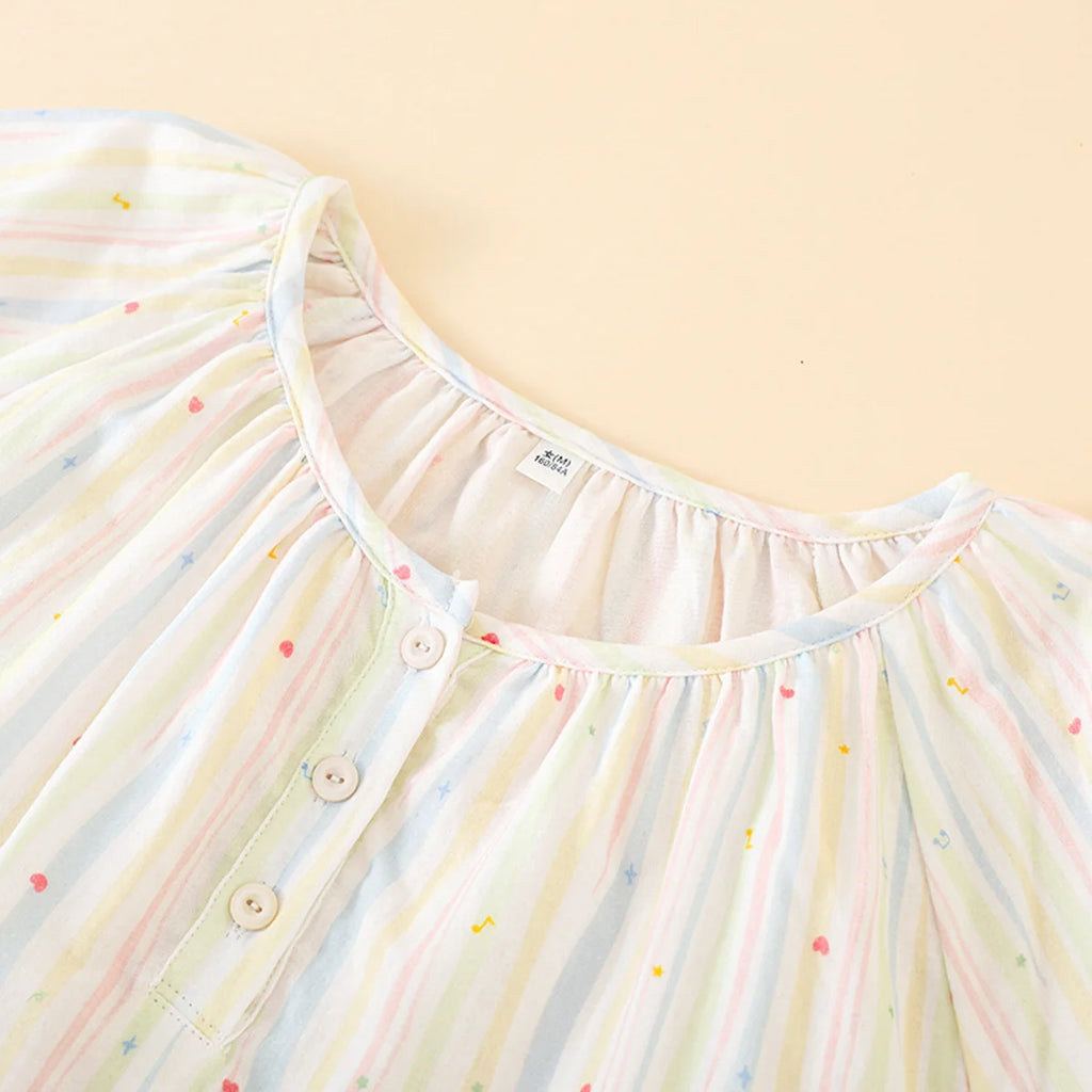 Sleeping Nightdress for Women Thin Cotton Homewear Colorful Striped Printed Pink Color Girls' Home Clothes Women Nightwear