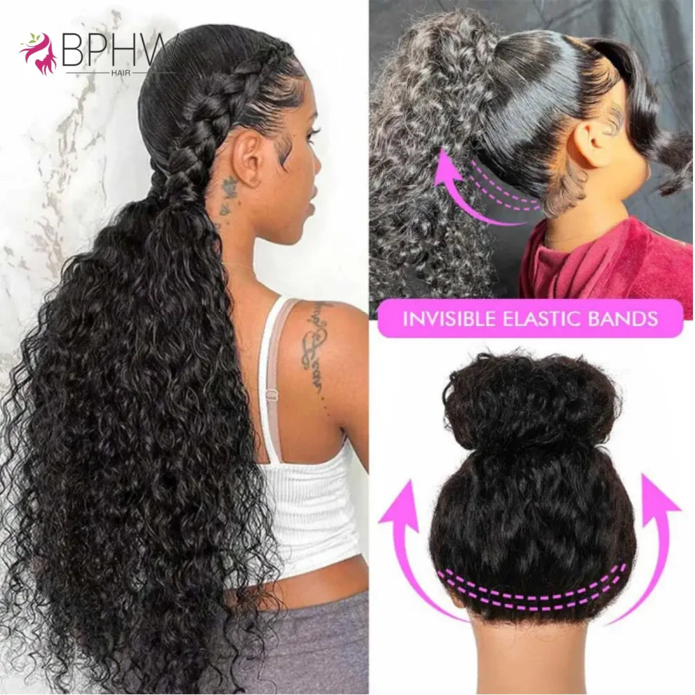 360 Full Lace Front Wig 100% Human Hair Kinky Curly Drawstring Snug Fit Glueless Wig Natural Color Invisible Strap 250 Density