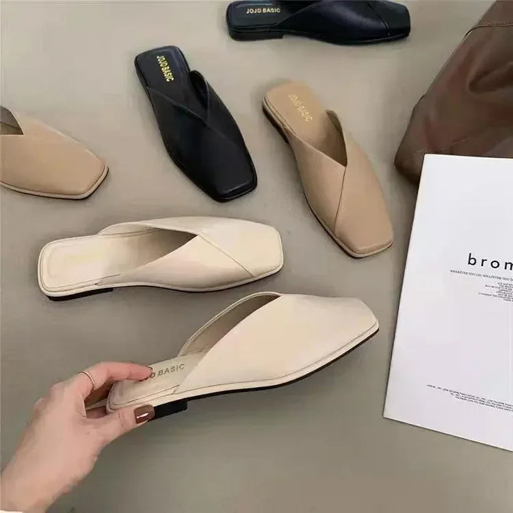 Sandals Female Slippers Women Fashion Flat Casual Mules Square Toe Sandals Women Flat Outdoor Walking Slides Zapatillas