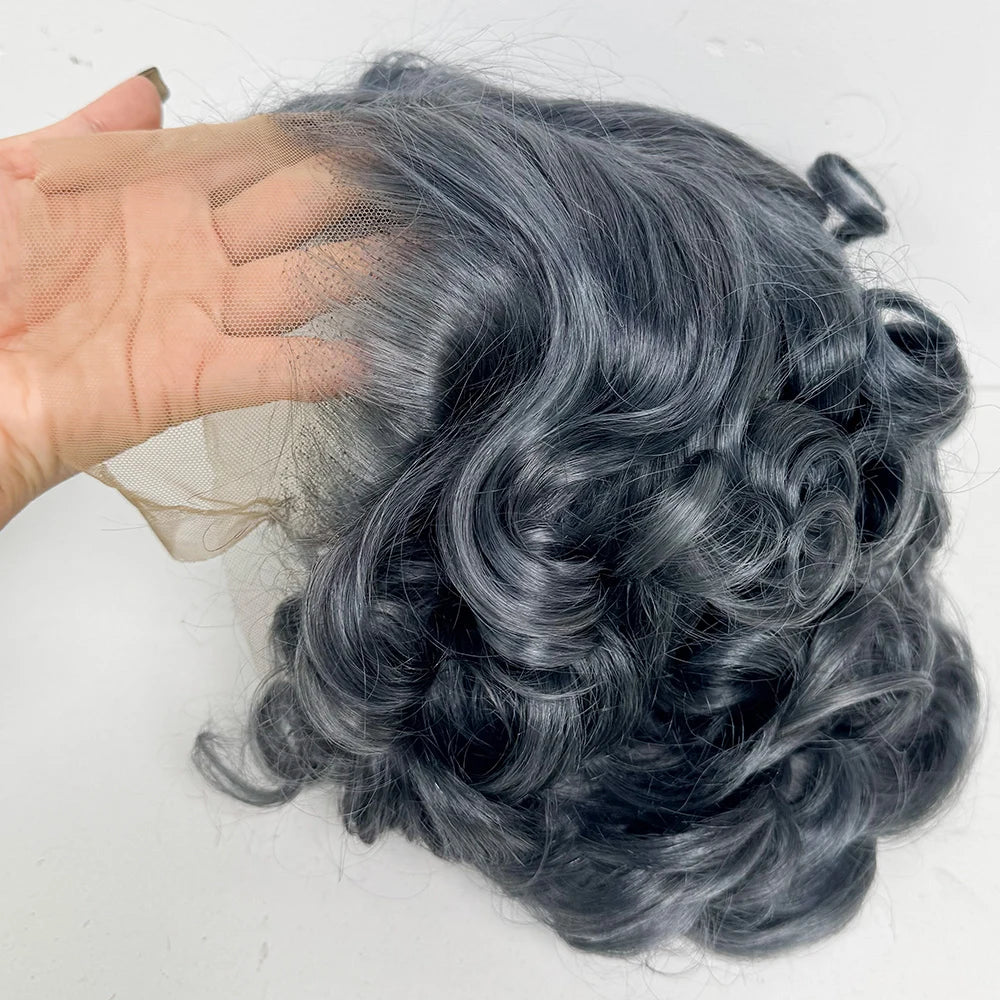 13x4 Transparent Lace Frontal Wigs Loose Bouncy Curly Human Hair Wig 250% Density Gray Short Wave Curly Wigs for Black Women