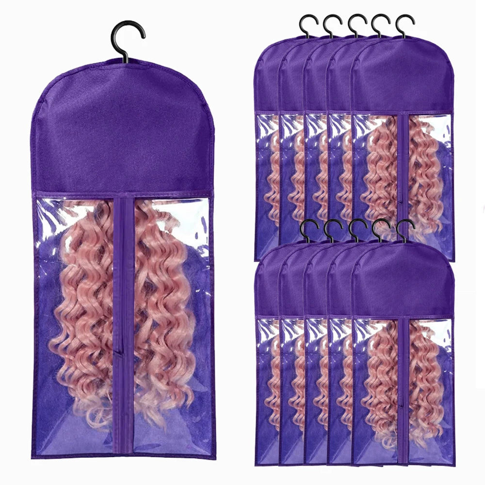 6pcs Wig Storage Bags with Hangers-Durable Hair Extension Organizer for Multiple Wigs & Accessories, Transparent Design
