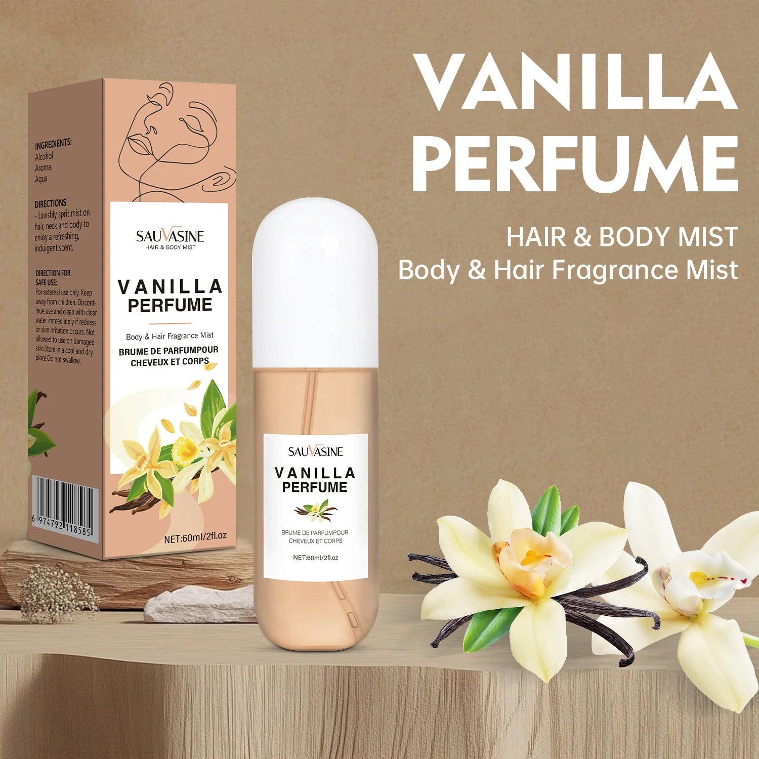 2.03Fl Oz Vanilla Body Mist Vanilla Hair and Body Perfume Mist for Women & Men Long-Lasting Fragrance Body Spray for Gifts