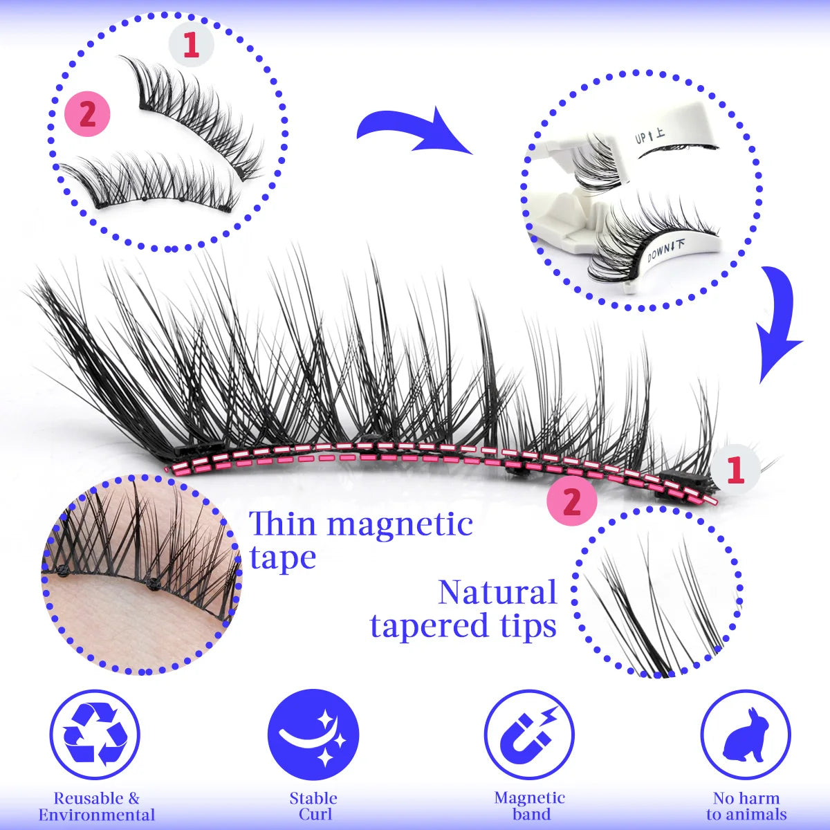 1 Pair Magnetic Lashes For Eye With Winged Ends Soft Reusable Magnetic Eyelashes Natural Look 3D False Lashes Makeup With Tool
