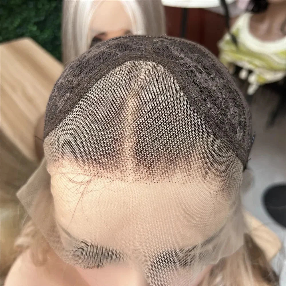 Glueless Lace Wig Wear and Go Synthetic Lace Front Wigs for Women Brown Highlights Body Wave Wig Middle Part Realistic Look