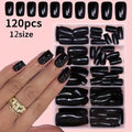 120pcs Black Press-On Nail Tips Full Coverage Ballet Shape Medium Length Solid Color Glossy Finish Durable Fake Nails Suitable