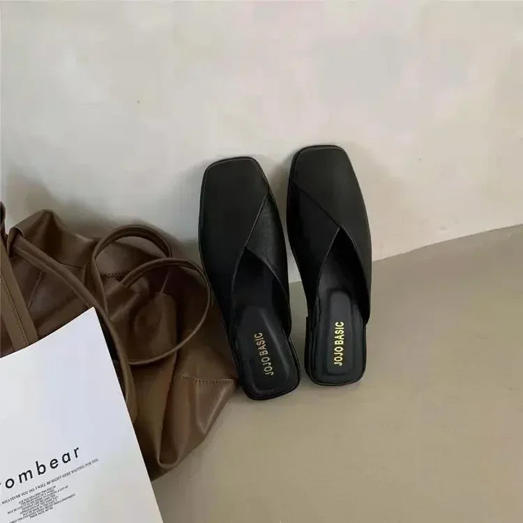 Sandals Female Slippers Women Fashion Flat Casual Mules Square Toe Sandals Women Flat Outdoor Walking Slides Zapatillas