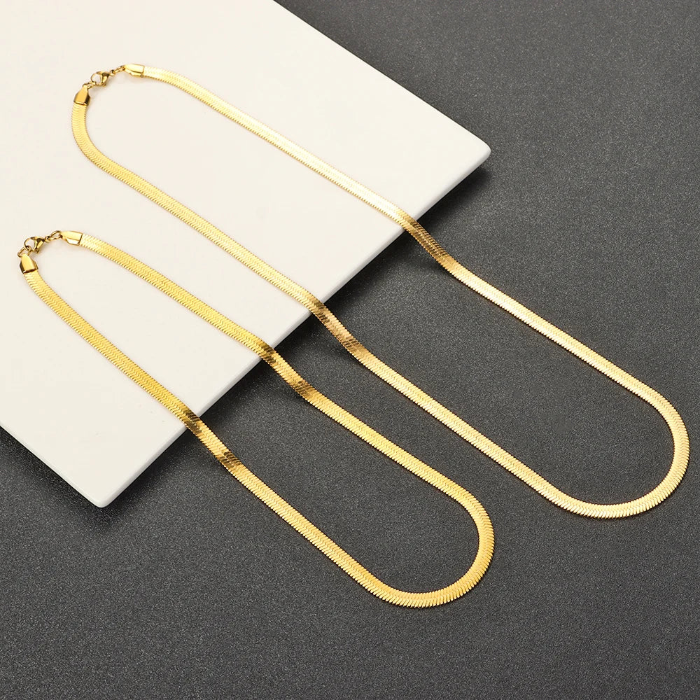 Stainless Steel Flat Snake Link Chain Herringbone Choker Necklace Waterproof Filmy Snake Chain Simple Clavicle Necklace Jewelry