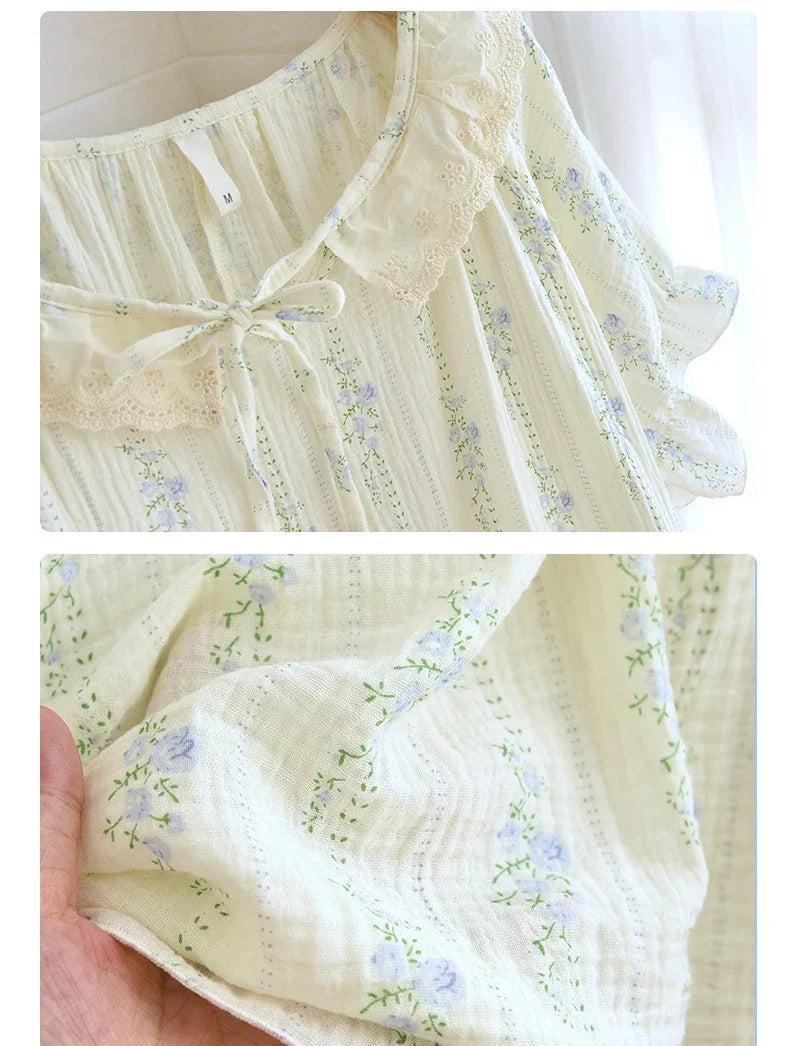 Summer Cotton Nightgown Fresh Round Neck Women's Home Wear Loose Thin Sleepwear Dress Night Wear Lenceria Femenina