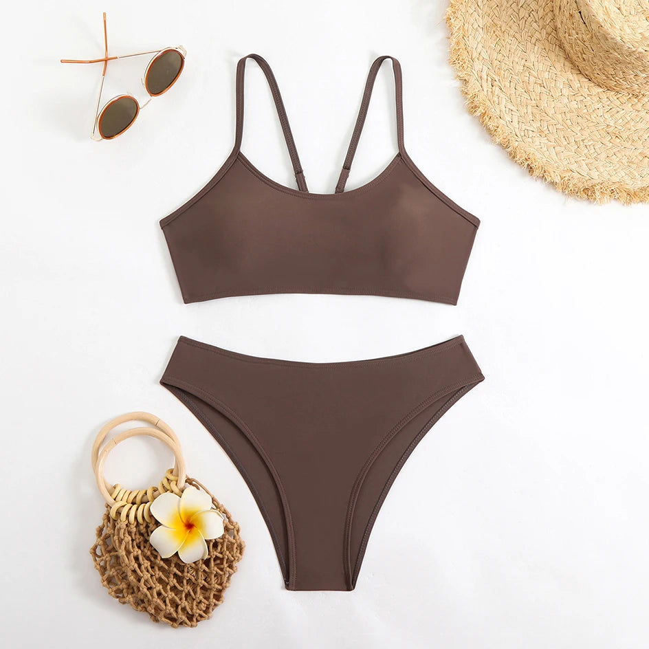Sexy Woman Swimsuits 2026 Summer Swimwear Women's Bikinis for Female Two Pieces Beach Wear Solid Color Bikinis Set Bathing Suit