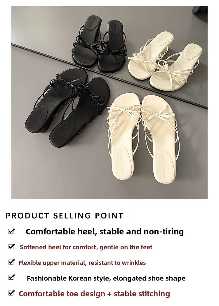 Women's Thick Heel Sandals Summer Outdoor Wear  Knot Slip-On Shoes Beach Vacation Heightening Beautiful Cool Sandals