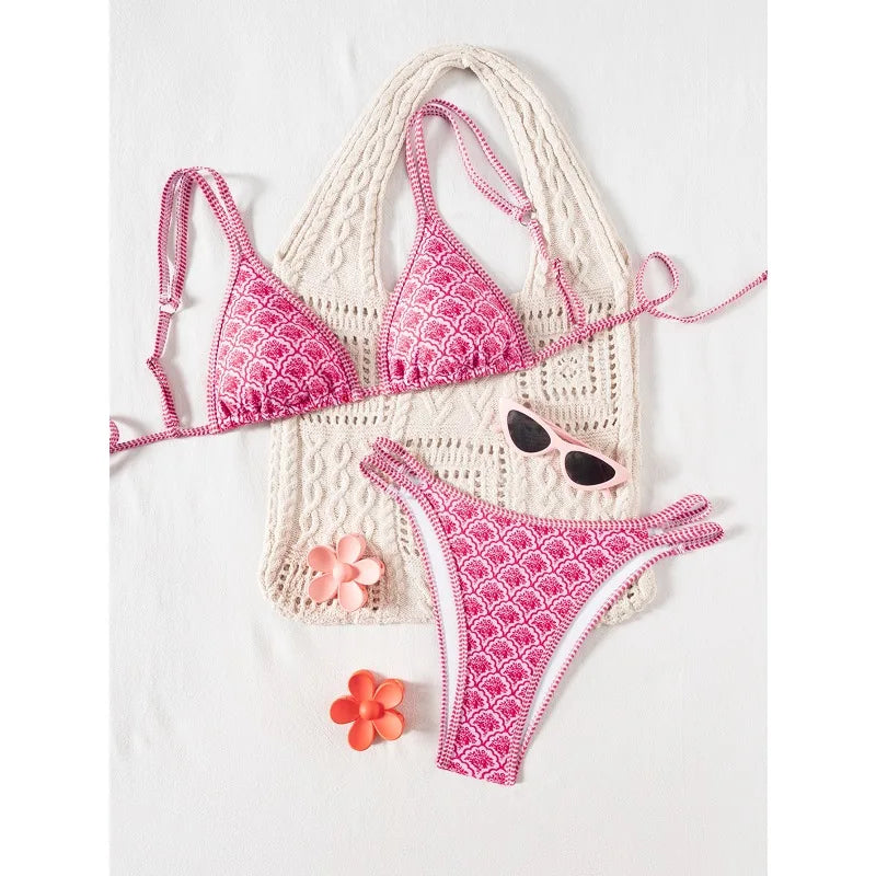 2026 Strappy String Bikinis Sexy Triangle Swimsuit Women Printed Swimwear Female Bathers Bathing Swimming Suit Beachwear Summer