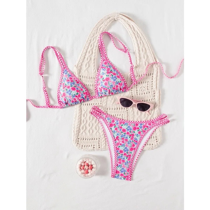 2026 Strappy String Bikinis Sexy Triangle Swimsuit Women Printed Swimwear Female Bathers Bathing Swimming Suit Beachwear Summer